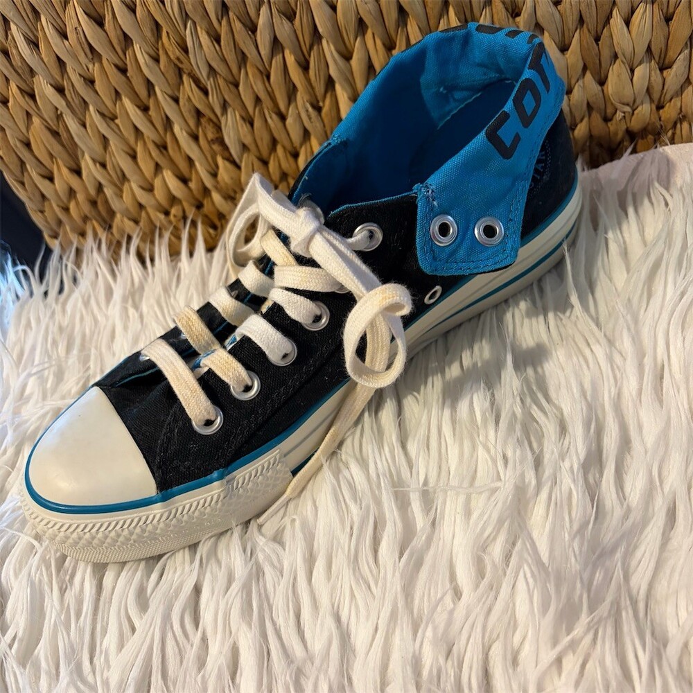 Converse Chuck Taylor All Star Hi Roll Down High Top Sneakers Black/Blue 9